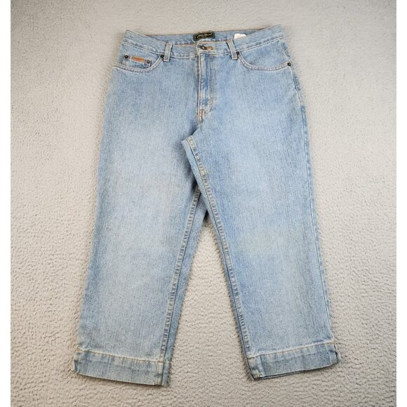 Eddie Bauer Capri Jeans Womens 10P Denim Curvy High Rise Straight Wide Leg Blue - Picture 1 of 13